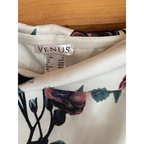 Venus Off Shoulder Dress Women's 1Xb Beige Multi-Floral Polyester High-Low Hem - Picture 6 of 7